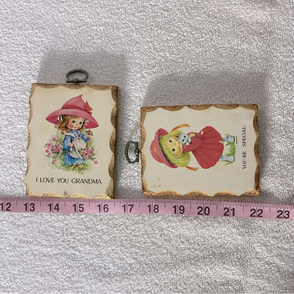 Vintage Paula Cutes Aarco Saxon Ltd Innocence Mini Wooden Plaques X2 - Picture 11 of 12